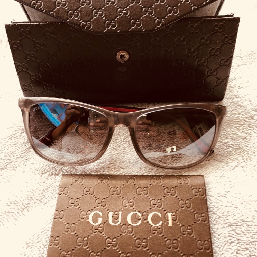 Authentic Gray and Red unisex Gucci  sunglasses